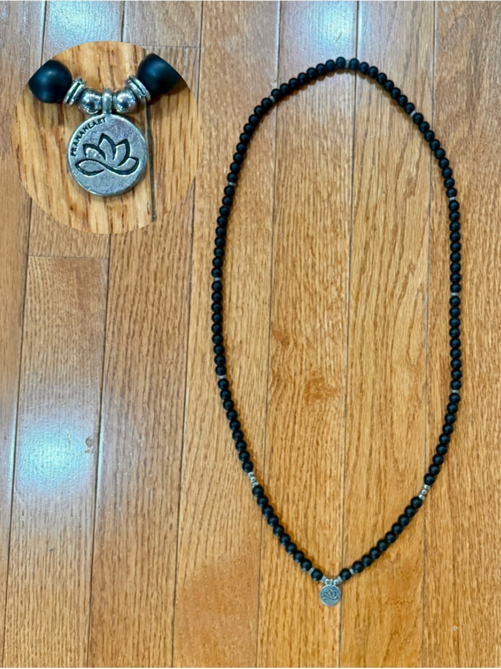 Prana Heart Black Onyx Lotus Mala Necklace Beaded Yoga Meditation Wrap Bracelet